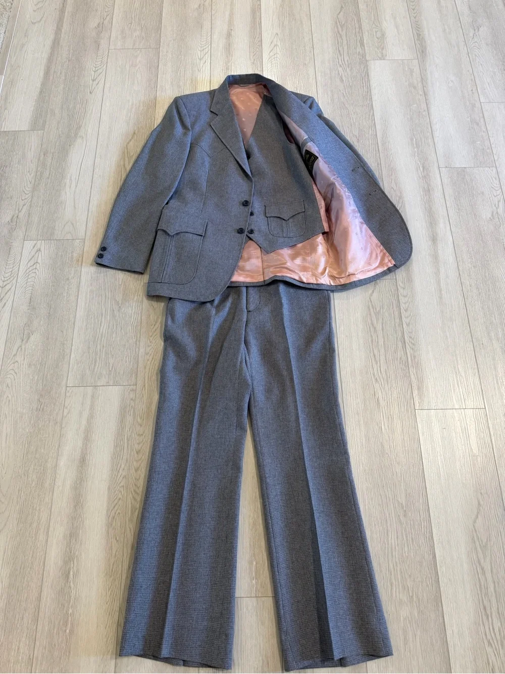 Vintage 70s Circle S Western Ranch Wear Men's 3pc Set Pant Suit Sz 38R Waist 34”